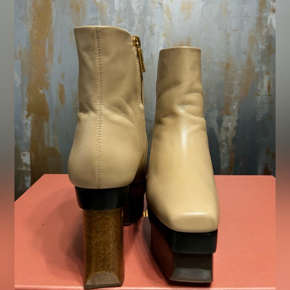 Cult Gaia Cream Leather Platform Ankle Boots - Picture 3 of 3